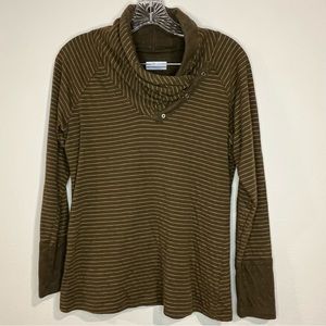 Columbia Silver Falls Womens Green Stripped Cowl Neck Pullover Shirt Size Small